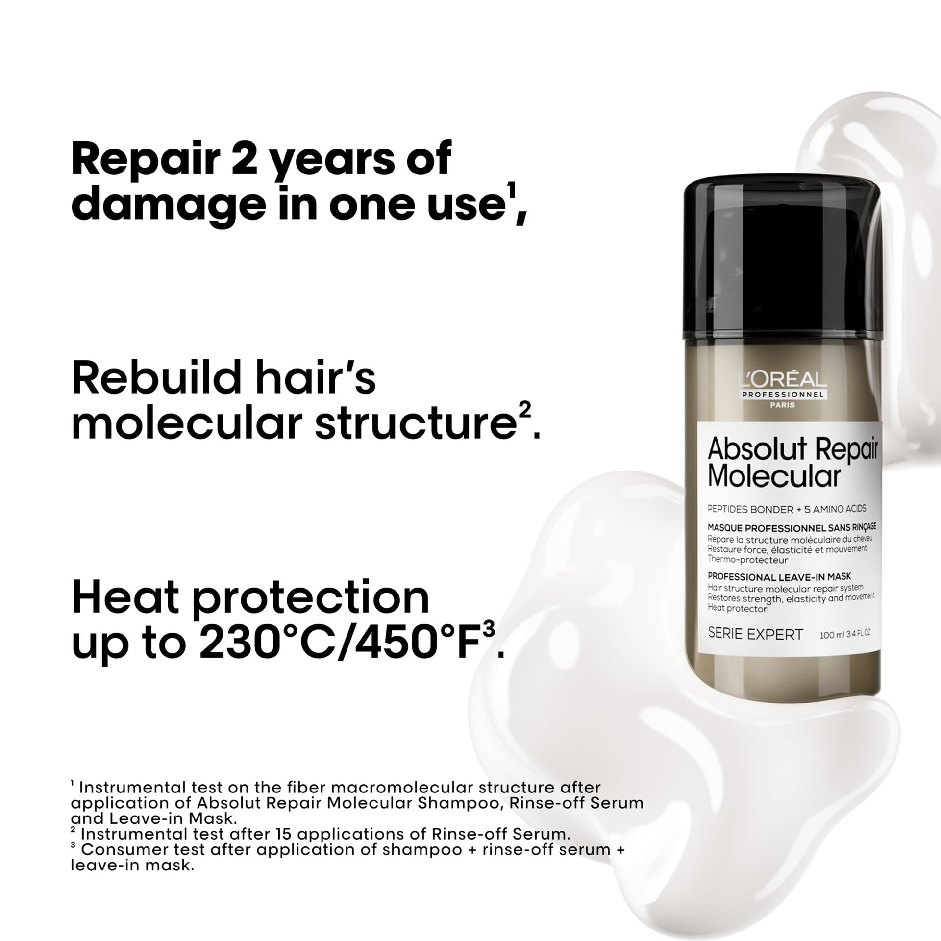 Deep molecular repairing leave-in mask for damaged hair.