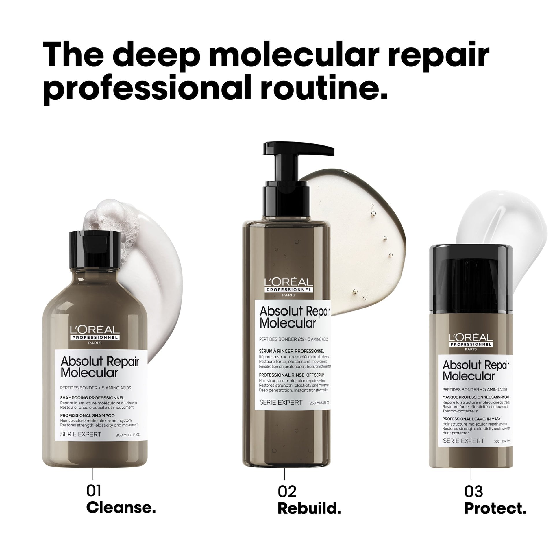 Deep molecular repairing leave-in mask for damaged hair.
