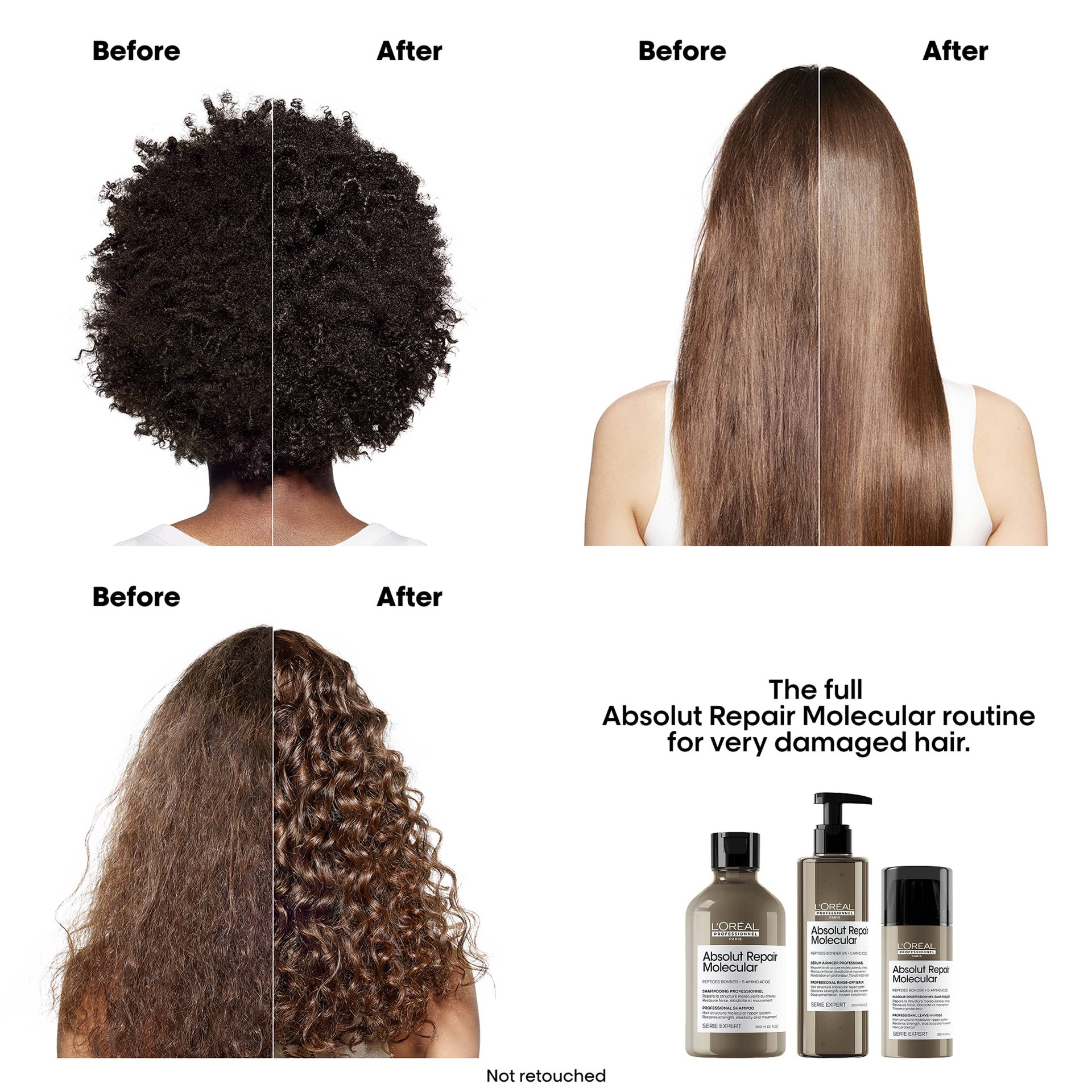 Deep molecular repairing leave-in mask for damaged hair.